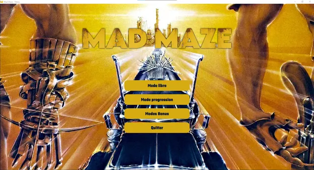 Menu principal de Mad Maze : mode libre, mode progression, modes bonus